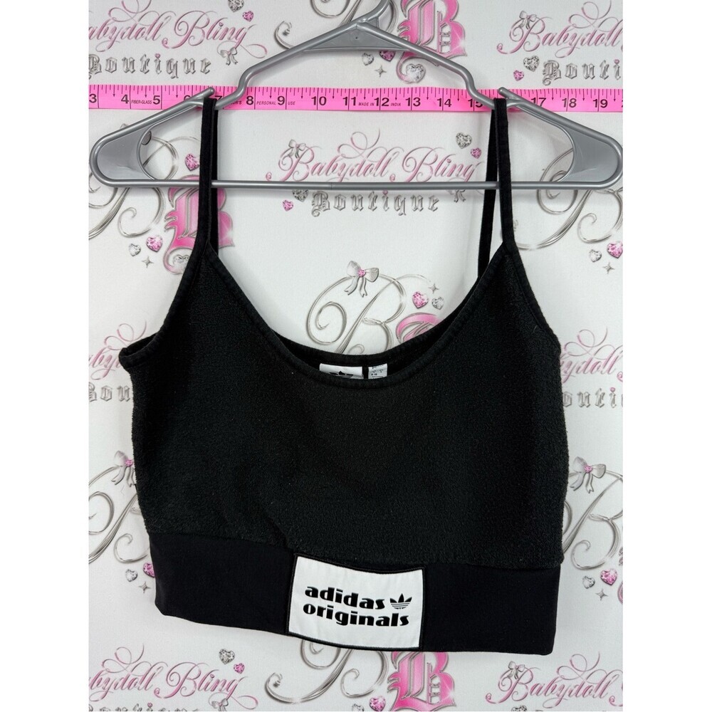 adidas crop tank top Originals Black Cropped Tank Bralette with Logo Patch
